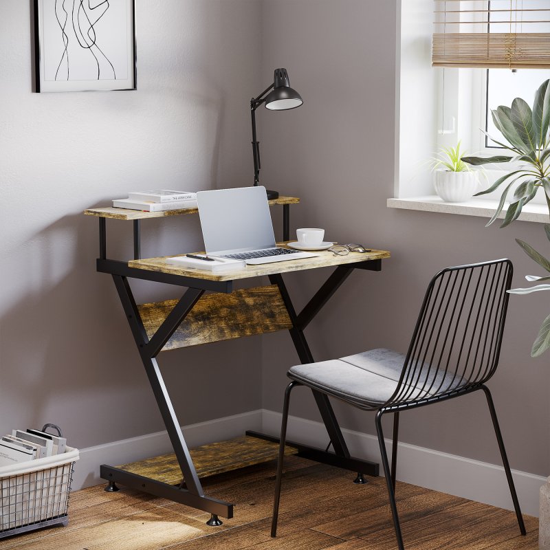 HOMCOM Industrial Computer Desk with Monitor Stand, 70 x 60cm Compact Desk for Small Spaces, Home Office Desk