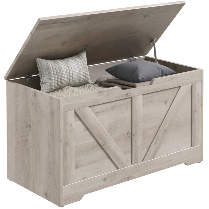 HOMCOM 100L Storage Chest, Storage Trunk with 2 Safety Hinges and U-shaped Cut-out Pull, Organizer Box for Living Room, Entryway, 80 x 40 x 45 cm