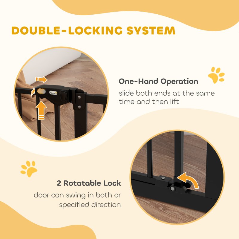 PawHut Dog Gate Stair Gate Pressure Fit Pets Barrier Auto Close for Doorway Hallway, 74-100cm Wide Adjustable, Black