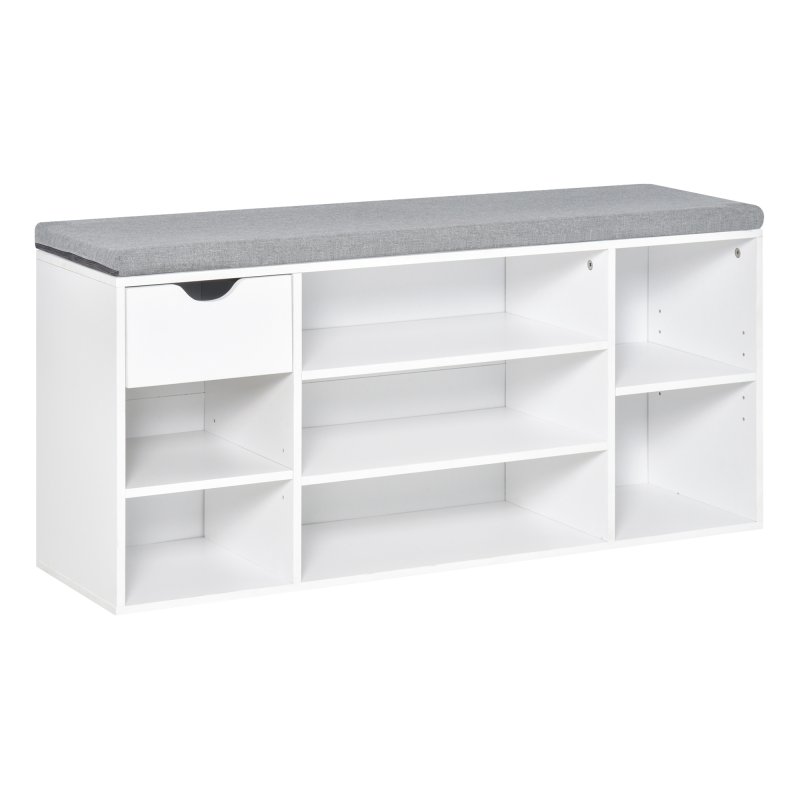 HOMCOM Shoe Bench with Seat Cushion Shoe Storage Cabinet with 7 Compartments Drawer Adjustable Shelves for Entryway Hallway Living Room