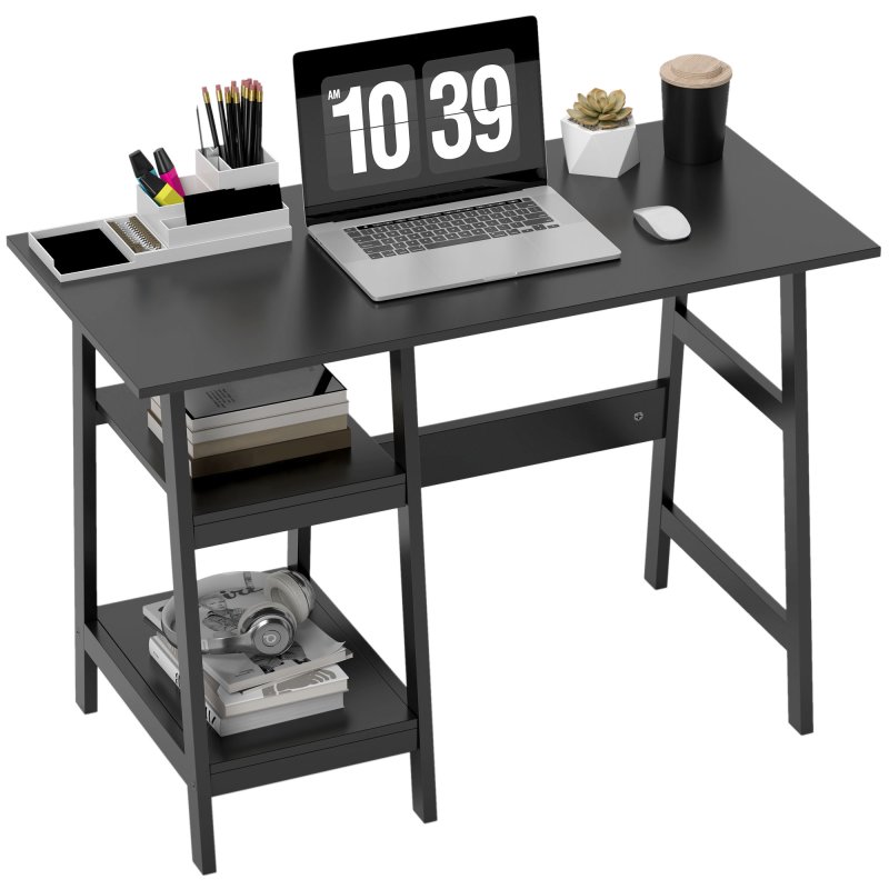 HOMCOM Compact Computer Desk with Storage Shelves, Study Table with Bookshelf, PC Table Workstation for Home Office, Study, Easy Assembly