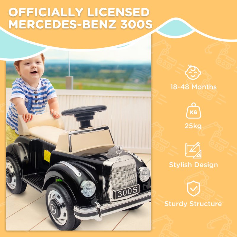 AIYAPLAY Ride on Sliding Car Foot to Floor for Kids, Mercedes-Benz 300S Licensed Ride on Toy with Anti-rollover Device, Under Seat Storage for 18-48 Months, Black