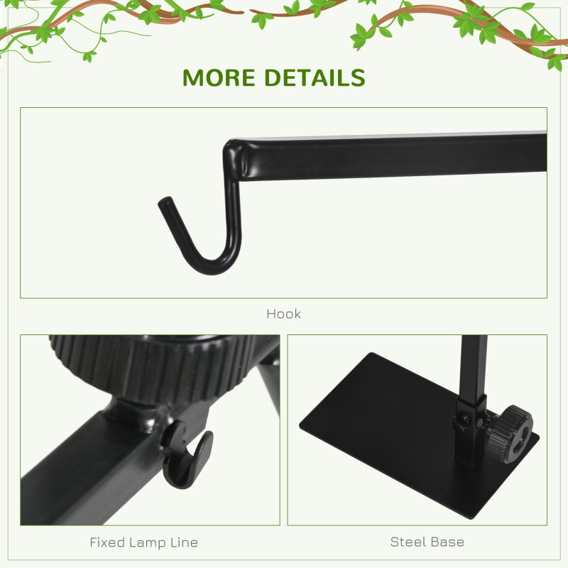 PawHut Reptile Lamp Stand, Adjustable Height and Width Heat Lamp for Reptile Amphibian Terrariums, Light Stand with Hook Hanging Steel Base - Black