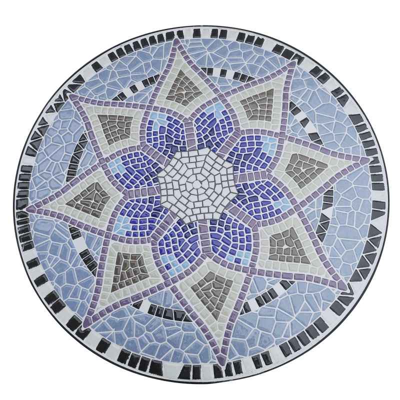 Outsunny 60 cm Mosaic Garden Table, Small Round Outdoor Side Table with Ceramic Top, Plant Stand for Patio, Balcony, Blue and White