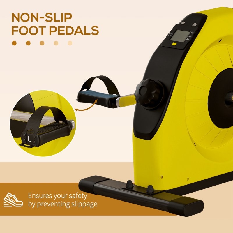 SPORTNOW Mini Exercise Bike, Portable Pedal Exerciser, Under Desk Bike with LCD Display for Legs and Arms, Rehabilitation, Therapy Home Office Workout, Yellow