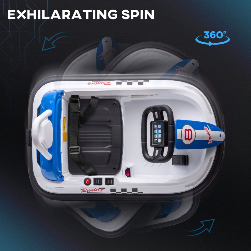 HOMCOM Kids Bumper Car 360° Rotation Spin Waltzer Car 6V Electric Ride On Car with 2 Speeds, Music, Lights for 18-48 Months - White