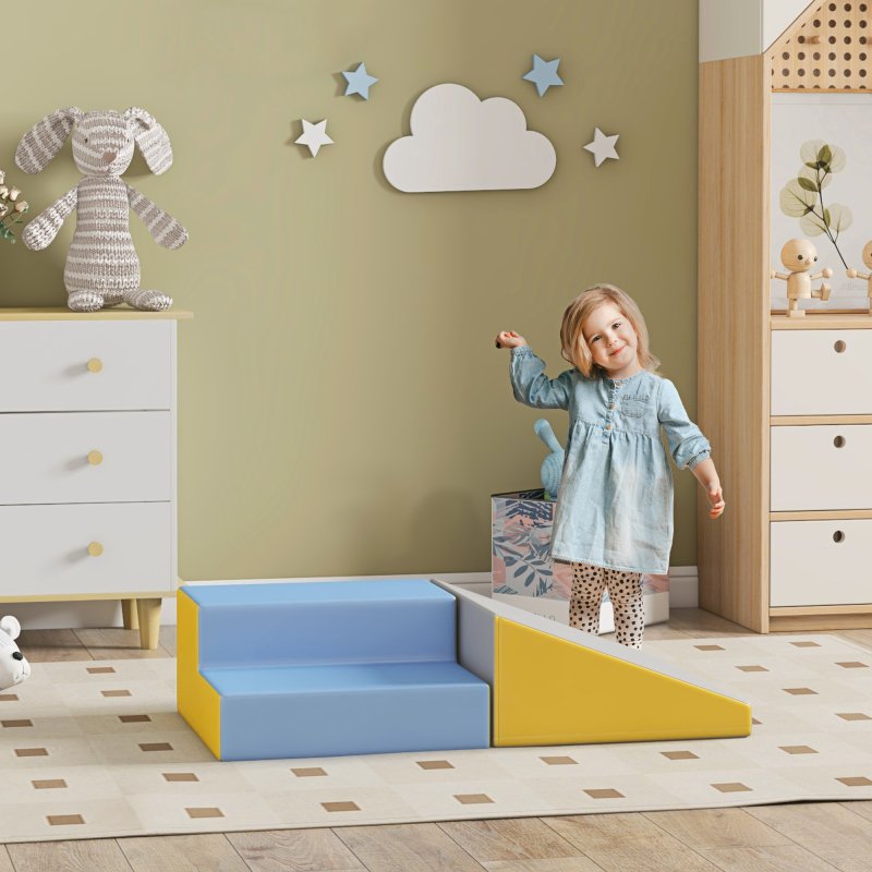 HOMCOM Soft Play Set, 2 Piece Kids Climb and Crawl Foam Play Activity Toys, Soft Play Equipment for Toddlers 12-36 Months, Grey