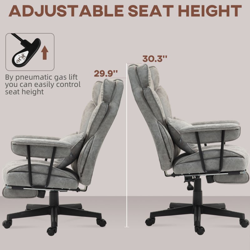 HOMCOM Office Chair with 6 Point Massage and Heat, Ergonomic Desk Chair with Foot Rest, Lumbar Support, Reclining Function and Wide Seat, Height-Adjustable High Back Swivel Rolling for Home, Grey