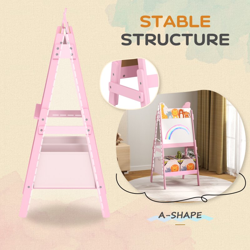 AIYAPLAY Kids Easel, 2 in1 Easel for Toddlers with Whiteboard, Chalkboard, Storage Boxes, Double Sided Easel, for Ages 3-8 Years, Pink