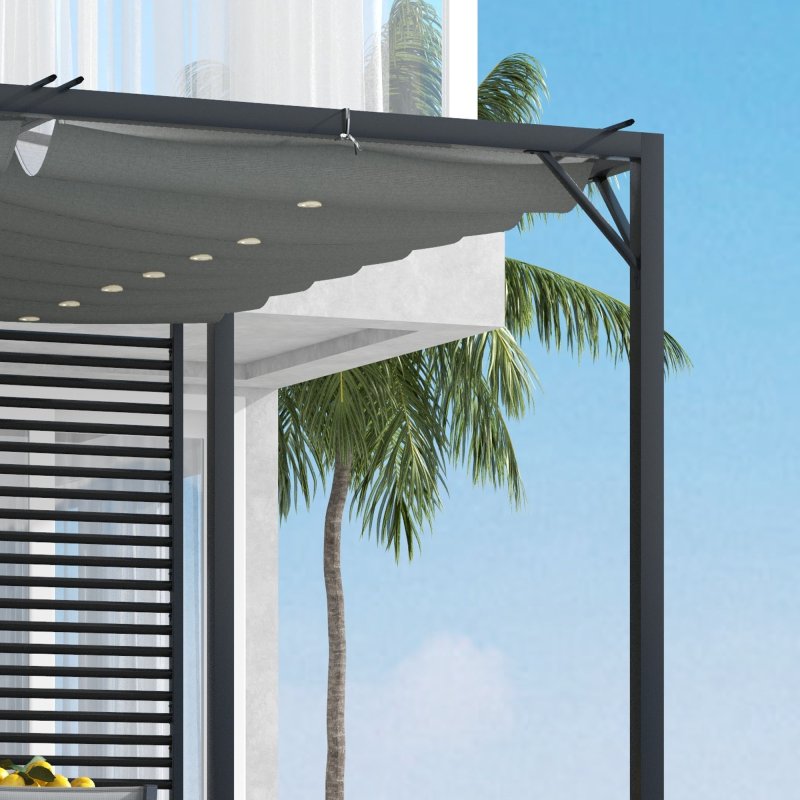 Outsunny 2.8 x 3(m) Metal Outdoor Pergola with Retractable Roof, Outdoor Gazebo Canopy Shelter with Grommet Holes for Garden, Patio, Lawn, Grey