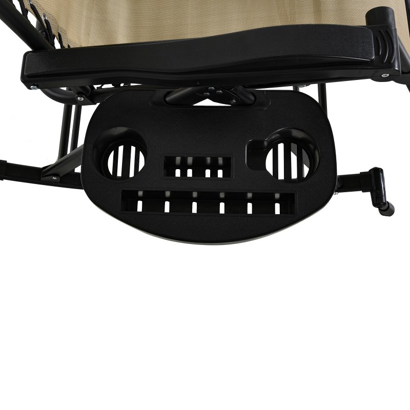 Outsunny Garden Rocking Chair Folding Recliner Outdoor Adjustable Sun Lounger Rocker Zero-Gravity Seat with Headrest Side Holder Patio Deck - Beige