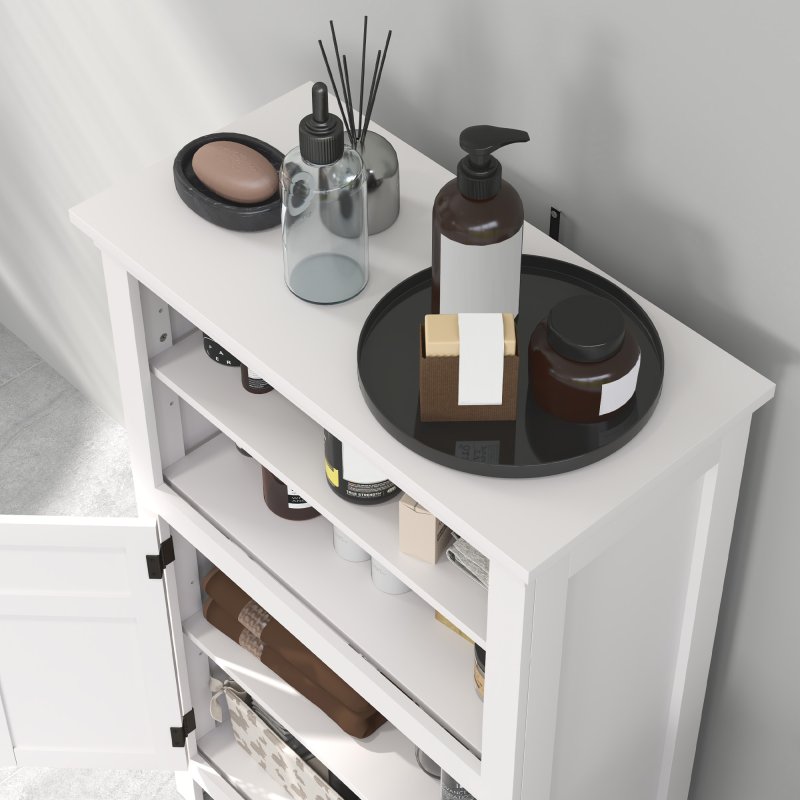 HOMCOM Modern Bathroom Storage Cabinet, Freestanding Bathroom Cabinet with Open Shelves, a Cupboard with Doors and Adjustable Shelves, White
