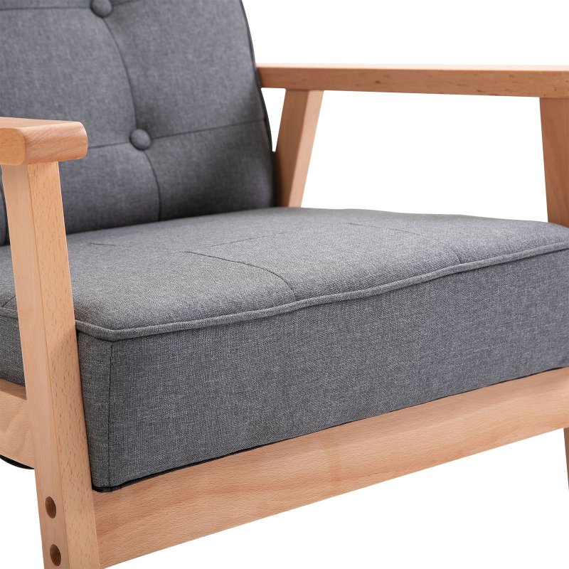 HOMCOM Accent Chair, Linen Fabric Armchair, Occasional Chair with Rubber Wood Frame for Living Room Reception Bedroom Balcony, Grey and Natural