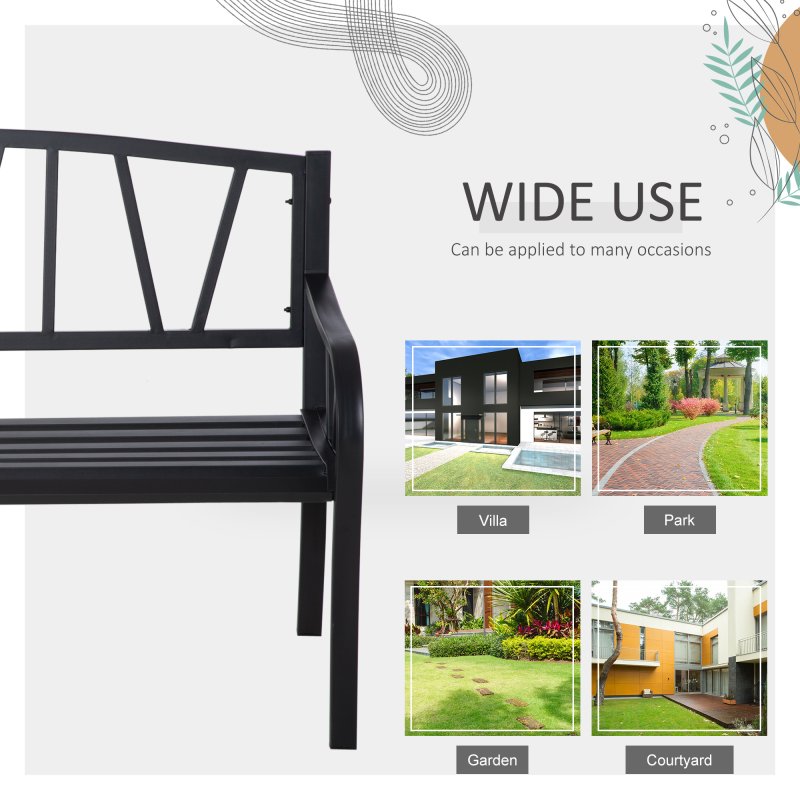 Outsunny 2-Seater Garden Bench Solid Metal Loveseat Outdoor Furniture for Patio Family Chair w/ Decorative Backrest Ergonomic Armrest