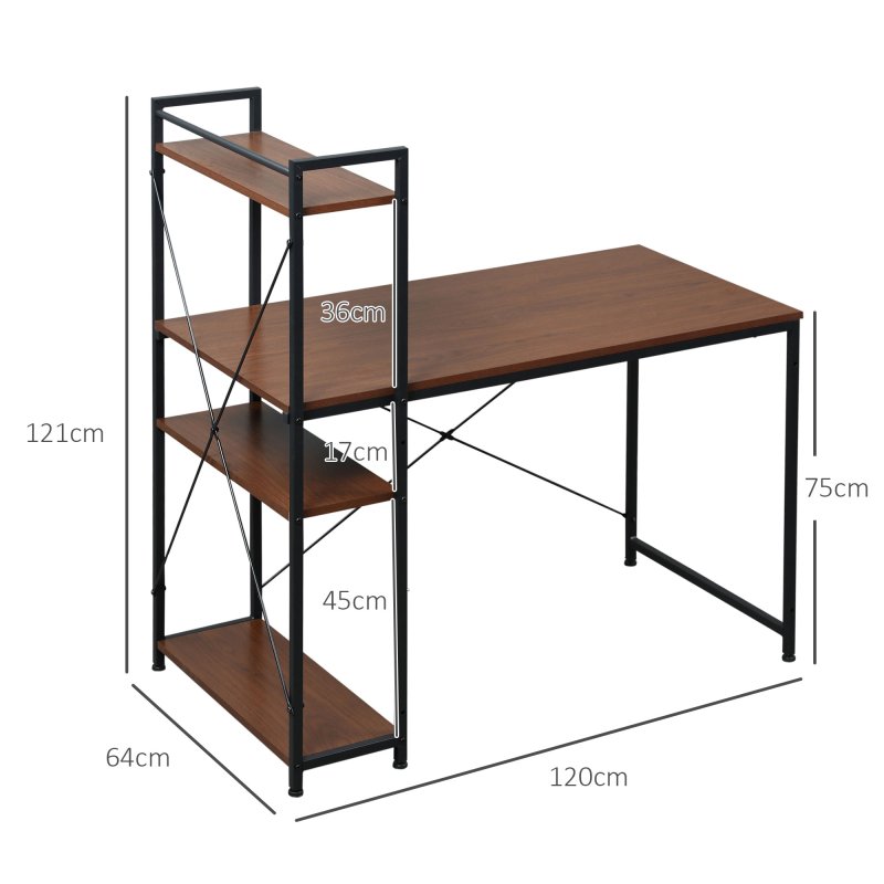 HOMCOM Computer Desk with Storage Shelves on Left or Right, Industrial Reversible Writing Desk for Home Office, Study, Easy Assembly, 120 x 64 x 121cm
