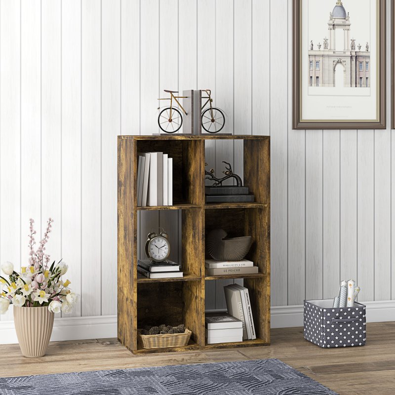 HOMCOM 6-Cube Bookshelf, Modern Freestanding 3-Tier Bookcase, Display Shelving Unit for Living Room, Bedroom, Home Office, Study