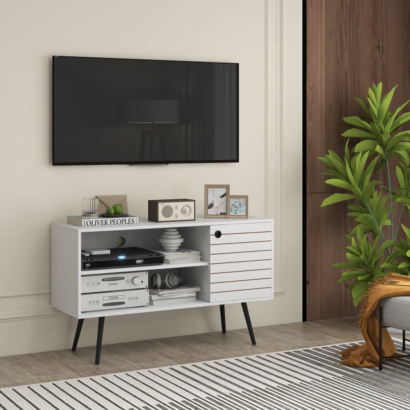 HOMCOM TV Stand Cabinet for  TVs, TV Unit with Open Shelves, Soft-close Door and Cable Holes, Entertainment Unit for Living Room