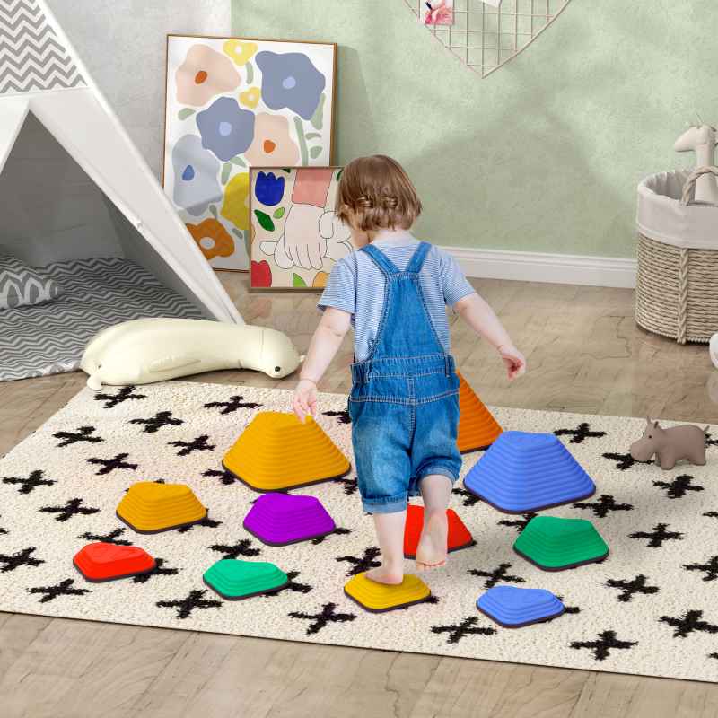 AIYAPLAY Kids Stepping Stones, 11 Piece Balance Stepping Stones for Kids, Heart-Shaped Non-Slip Stackable River Stones, Sensory Toy for Balance and Motor Skills, Indoor Outdoor Obstacle Courses