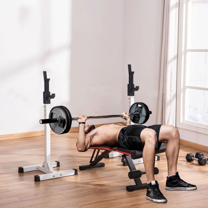 HOMCOM Heavy Duty Weight Stand Barbell Squat Stand Barbell Rack Spotter Gym Fitness Power Rack Holder - Black