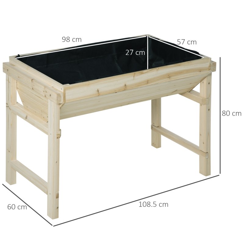 Outsunny Raised Garden Bed, Wooden Elevated Planter Box for Backyard, Patio to Grow Vegetables, Herbs, and Flowers, 108.5cmx60cmx80cm