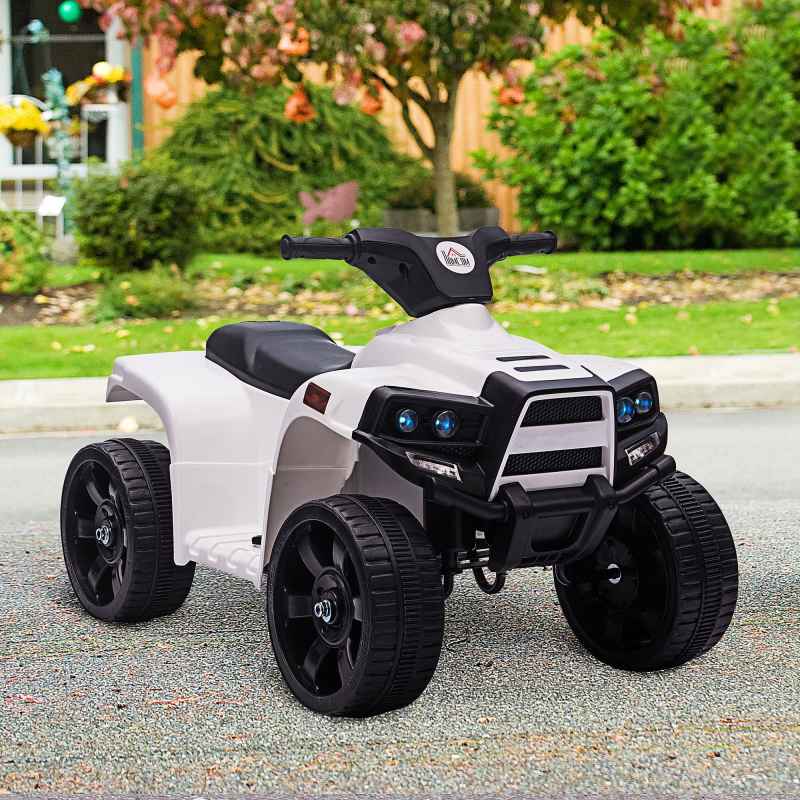HOMCOM 6V Kids Electric Ride on Car, All Terrain Vehicle Toy, Quad Bike With Headlights, Horn, for Toddlers 18-36 Months White