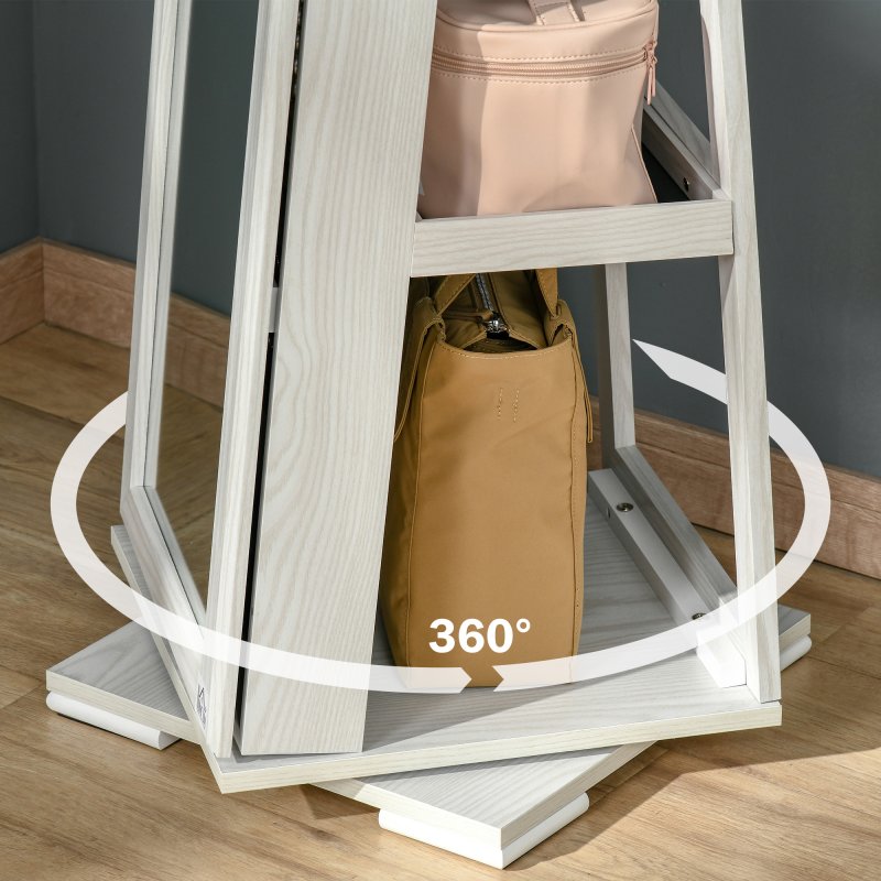 HOMCOM 360° Swivel Jewellery Cabinet with Full Length Mirror, Lockable Jewellery Organiser with Built-in Makeup Mirror and Storage Shelves for Bedroom, White