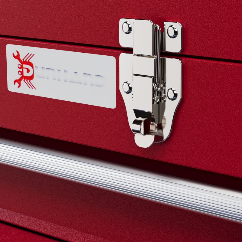 DURHAND 3 Drawer Tool Chest, Lockable Metal Tool Box with Ball Bearing Runners, Portable Toolbox, 510mm x 220mm x 320mm, Red