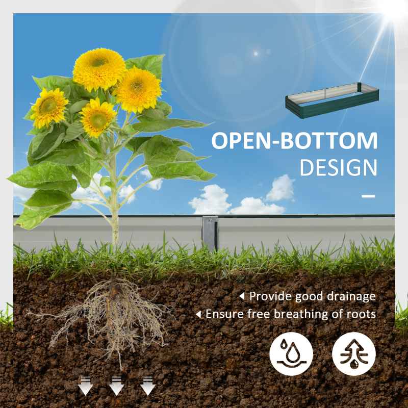 Outsunny 120 x 80cm/241L x 90.5cm Galvanised Raised Garden Bed, Metal Elevated Planter Box with Open Bottom, Outdoor Flower Pot for Growing Flowers, Herbs, Green