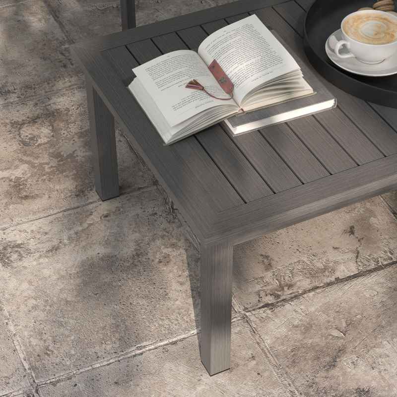 Outsunny Aluminium Outdoor Coffee Table, Rectangular Patio Side Table with Slat Tabletop for Indoor, Garden, Balcony, 100cm x 60 cm, Brown