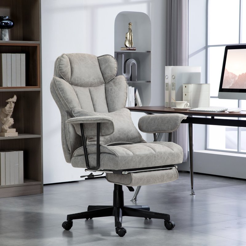 HOMCOM Office Chair with 6 Point Massage and Heat, Ergonomic Desk Chair with Foot Rest, Lumbar Support, Reclining Function and Wide Seat, Height-Adjustable High Back Swivel Rolling for Home, Grey
