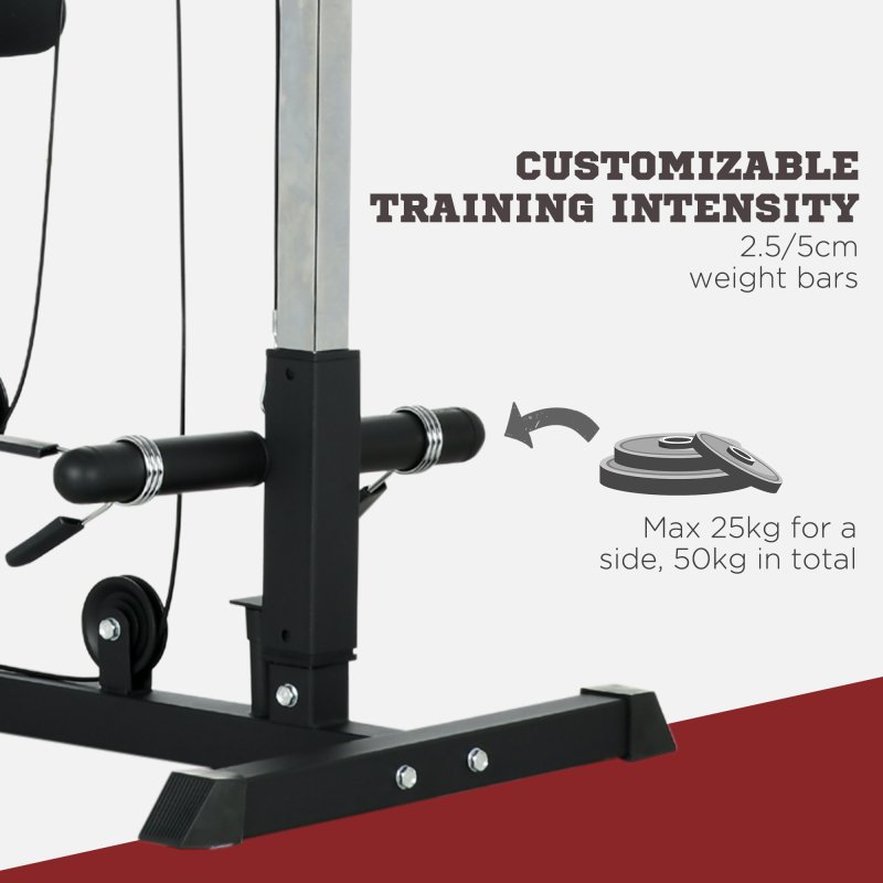 SPORTNOW Lat Pull Down Machine with Adjustable Seat, High and Low Pulley Cable Machine with Flip-Up Footplate, Multi-Function Home Gym Fitness Equipment - Black