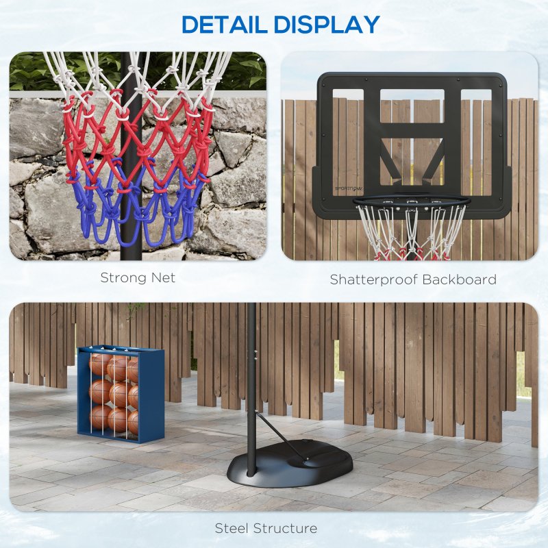 SPORTNOW Height Adjustable Basketball Hoop and Stand, Free Standing Portable Basketball Hoop System with Weighted Base and Wheels, for Kids Junior Adults, 1.7-2.3(m)