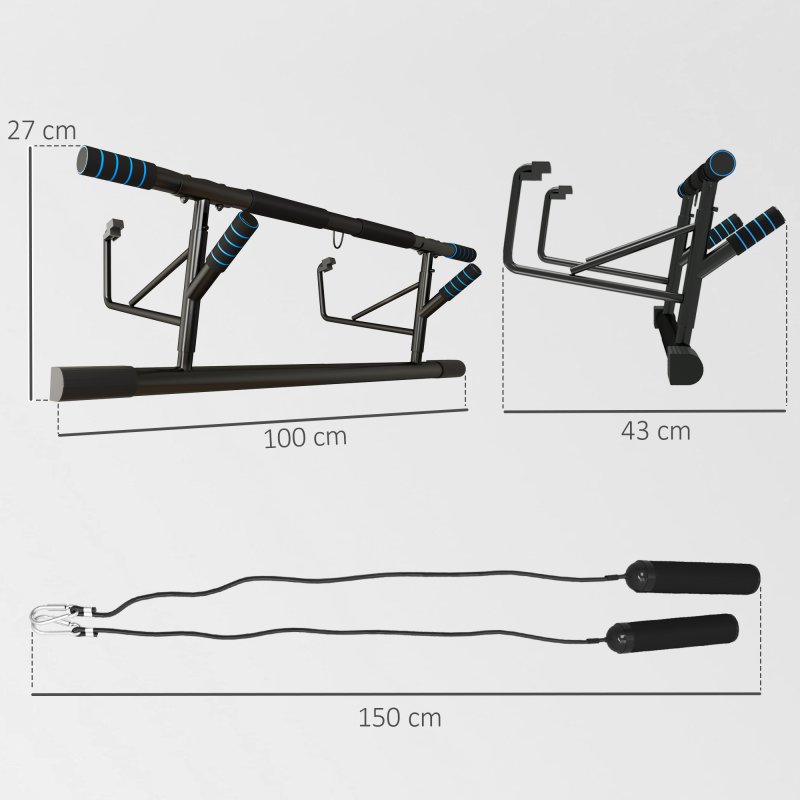 SPORTNOW Doorway Pull-Up Bar, No-Drilling Chin-Up Bar, Push-Up Stand with Resistance Bands, Padded Handles for Home Gym Exercise, Blue
