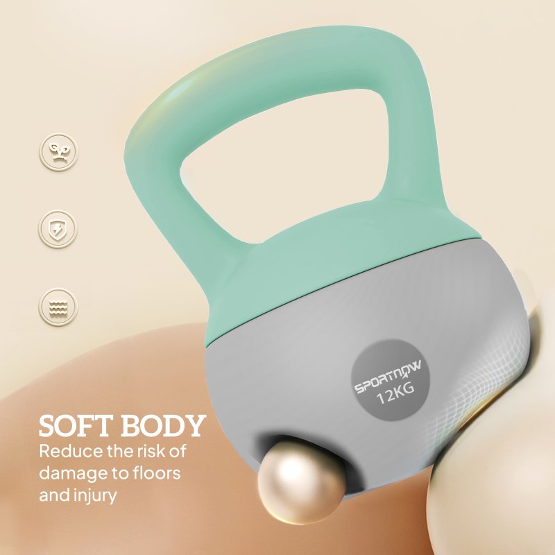 SPORTNOW Soft Kettlebell, 12kg Kettle Bell with Non-Slip Handle for Home Gym Weight Lifting and Strength Training, Grey and Green