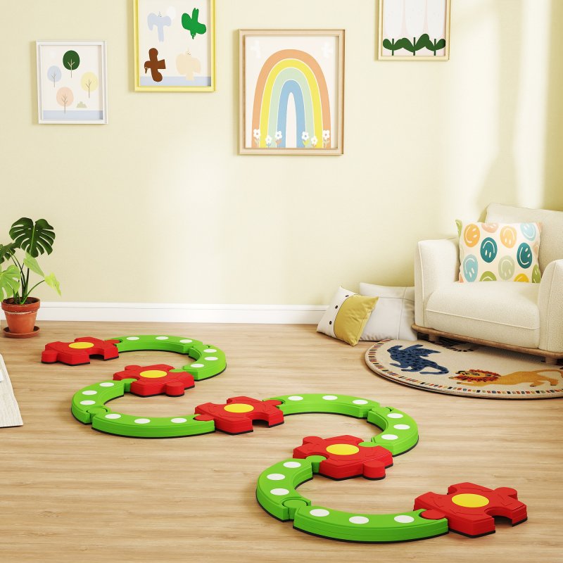 AIYAPLAY 13 PCS Kids Balance Beam, Stepping Stones Set with Non-slip Textured Surface & Bottom, Outdoor Indoor Sensory Toys, Obstacle Course for Toddlers Ages 3-8, Green