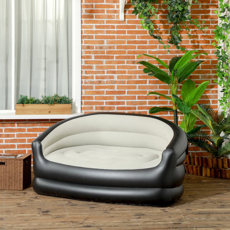 Outsunny 2 Person Inflatable Sofa Couch, Inflatable Chair with Soft Plush Fabric, for Camping, Gaming, Reading and Movie Watching, Grey