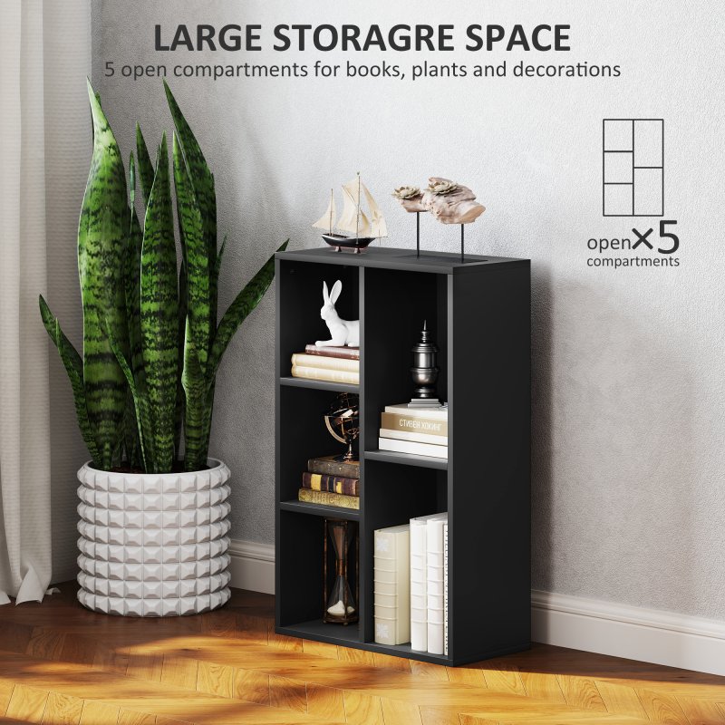 HOMCOM 2 Tier Bookshelf, Modern Cube Bookcase with 5 Open Storage Compartments, Freestanding Display Storage Unit for Living Room, Bedroom, Study