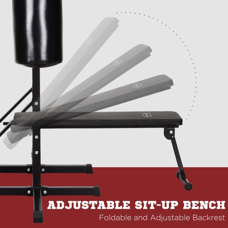HOMCOM Home Gym Power Tower with Bench and Punching Bag, Multi-Function Adjustable Dip Sit Up Workout Station Equipment Heavy Duty for Home