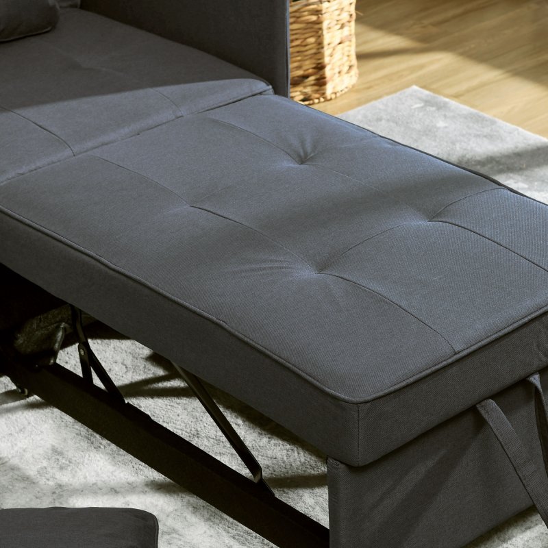 HOMCOM Convertible Single Sofa Bed with Thick Padded Seat, 3-in-1 Multi-Functional Sleeper Chair Bed with Magazine Pocket, for Living Room