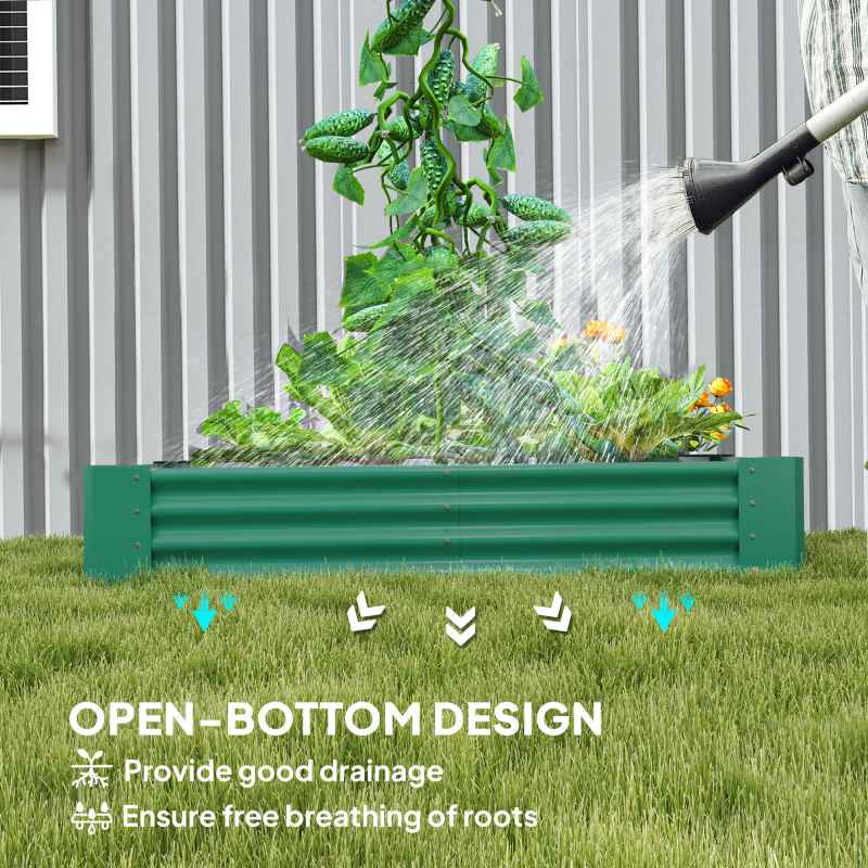 Outsunny Galvanised Raised Garden Bed, 180 x 90 x 30cm Raised Bed with Reinforcing Bars, Outdoor Raised Planter with Open Bottom for Vegetables, Flowers, Herbs, Green
