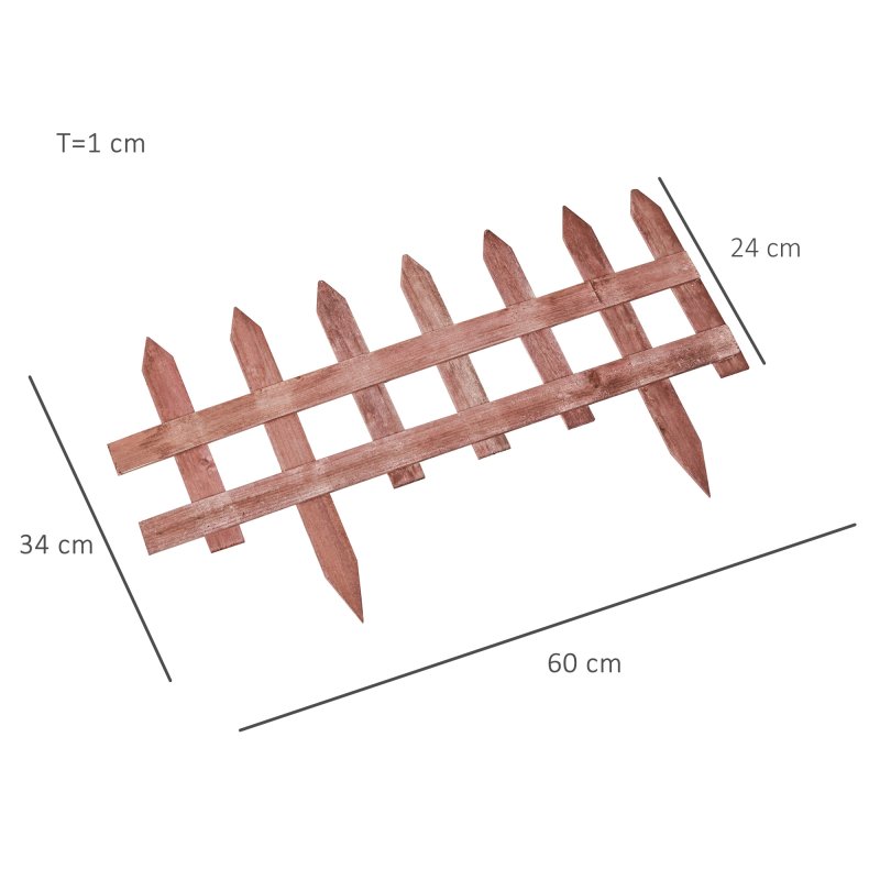 Outsunny Pack of 12 Wooden Border Fences, Garden Fixed Picket Fence for Lawn Edging, Flowerbed, 60L x 1D x 34H cm, Rustic Brown