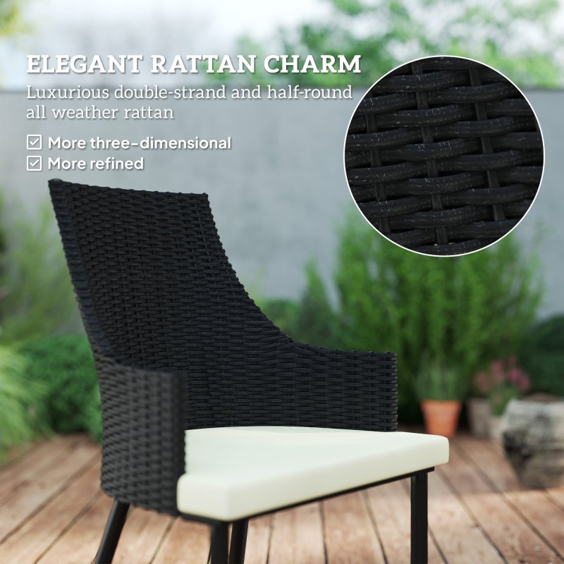 Outsunny 6 Seater Rattan Dining Set with Cushions, Garden Furniture Set with Armchairs, Rectangle Slatted Table Top, Steel Frame, Parasol Hole, Wicker Outdoor Furniture for Patio, Balcony, Cream White