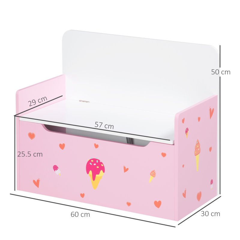 ZONEKIZ 2 in 1 Wooden Toy Box, Kids Storage Bench, Toy Chest with Safety Rod - Pink