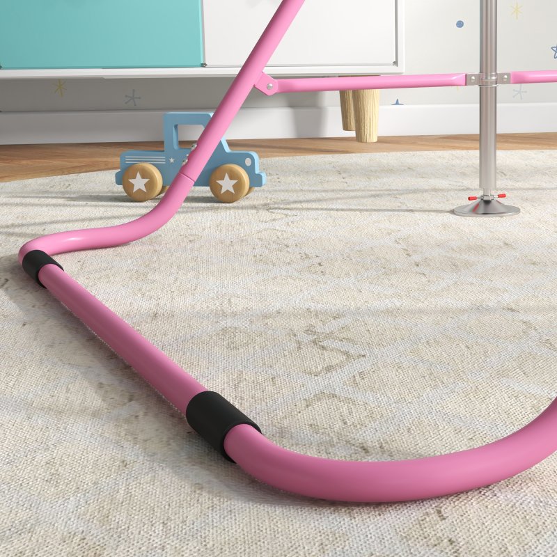 HOMCOM Kids Gymnastic Bar, Foldable Horizontal Bars w/ Adjustable Height, Training Bar w/ Triangle Base - Pink