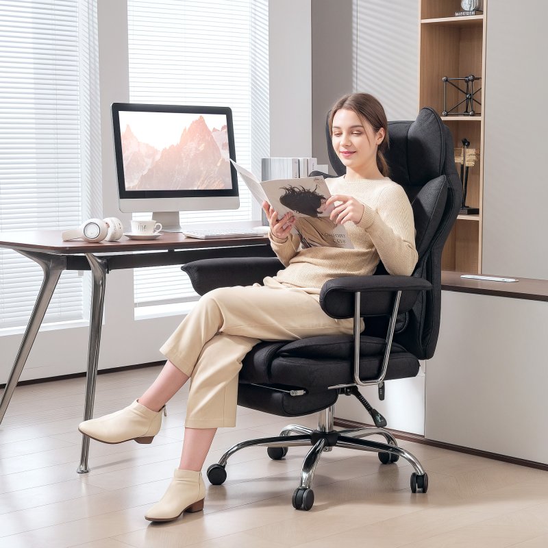 HOMCOM Executive Office Chair, Leathaire Reclining Computer Desk Chair with Lumbar Support Pillow, High Back, Footrest, Silent Swivel Wheels, Armrest, Height Adjustable for Home, Black