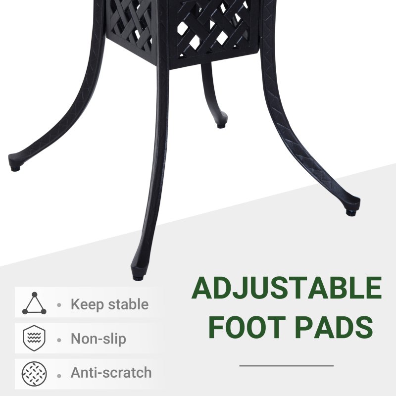 Outsunny 90 x 90cm Square Garden Dining Table with 46.5mm Dia. Umbrella Hole, Cast Aluminium Outdoor Dining Table, Grid Motif Outdoor Table for Garden, Patio, Porch, Black
