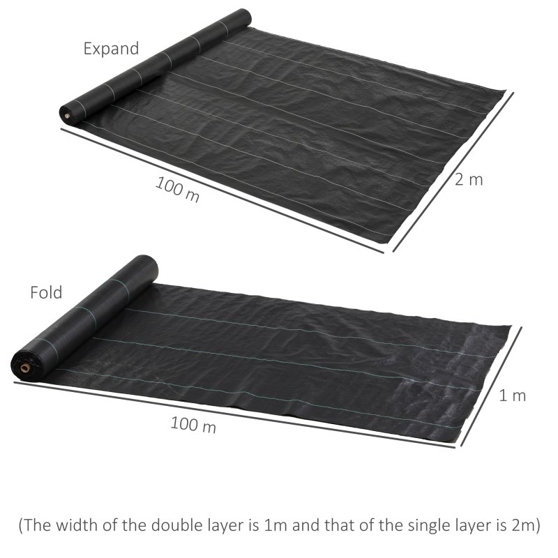 Outsunny 2m x 100m Heavy Duty Weed Control Membrane, Weed Membrane for Landscaping Driveway Gravel Artificial Grass Lawn Underlay, Black