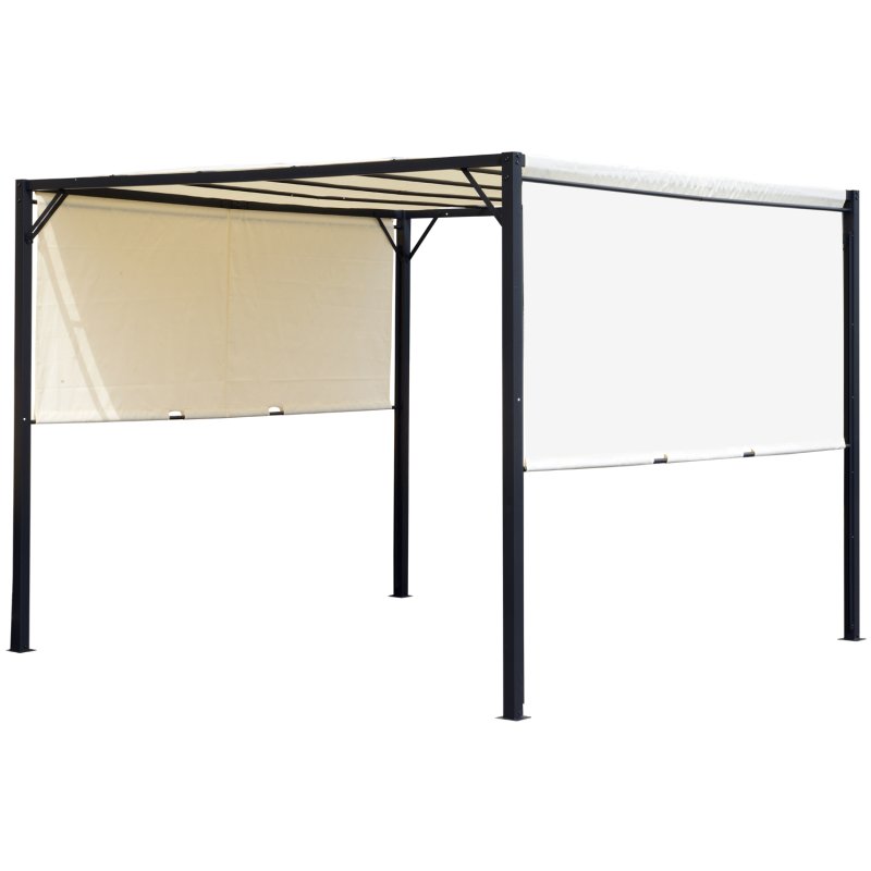 Outsunny 3 X 3 Meters Pergola with Retractable Roof, Garden Gazebo with Adjustable Sun Shade Canopy and Steel Frame, Cream White
