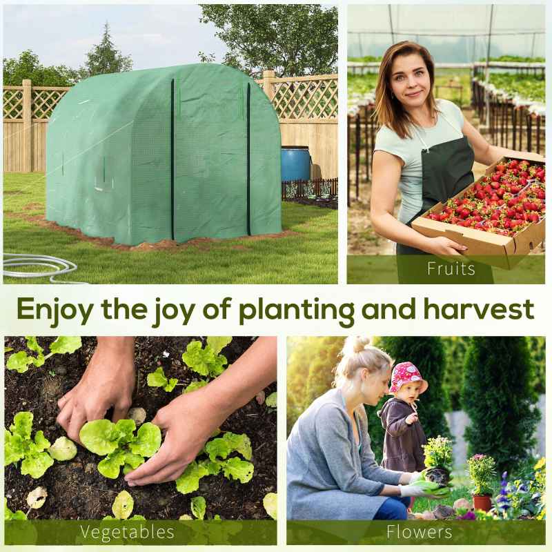 Outsunny 2.5 x 2m Walk-In Polytunnel Greenhouse, with Steel Frame, PE Cover, Roll-Up Door and 4 Windows, Green