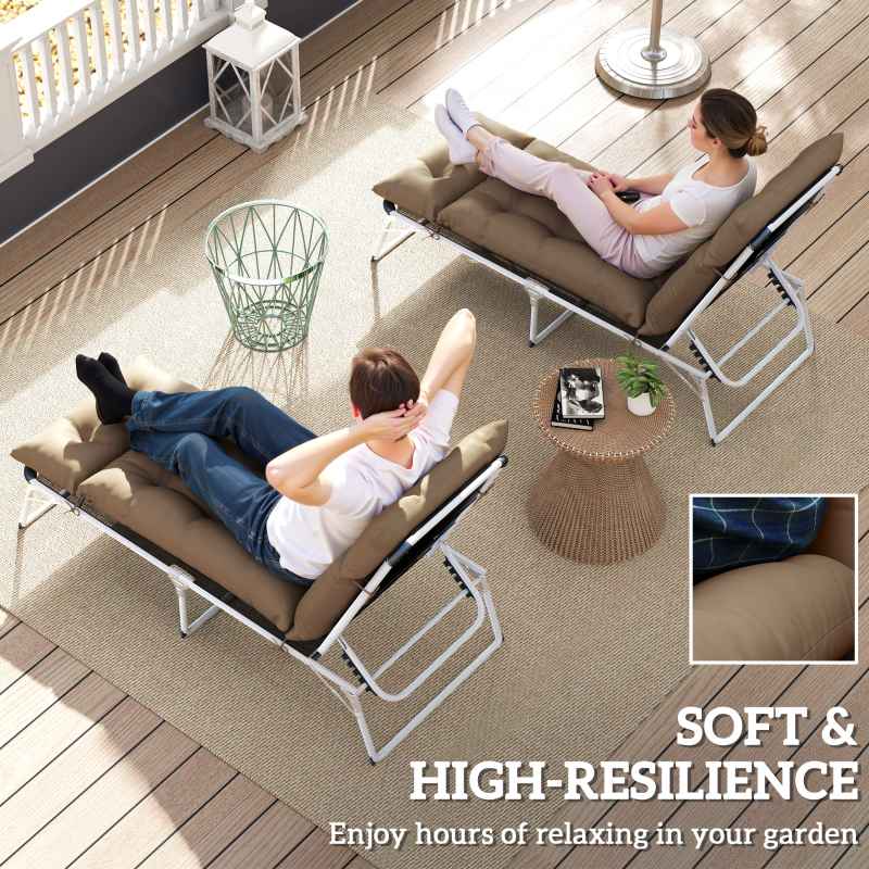 Outsunny Sun Lounger Cushions Only, 190x56x10cm Garden Lounge Chair Cushions Set of 2, UPF20+ 220gsm Fabric, Thick Sunbed Replacement Pads with 6 Ties, Khaki